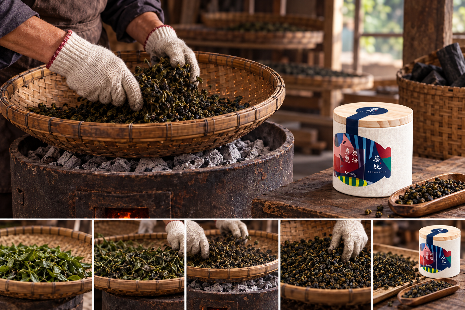Traditional longan charcoal roasting process for Taiwanese oolong tea