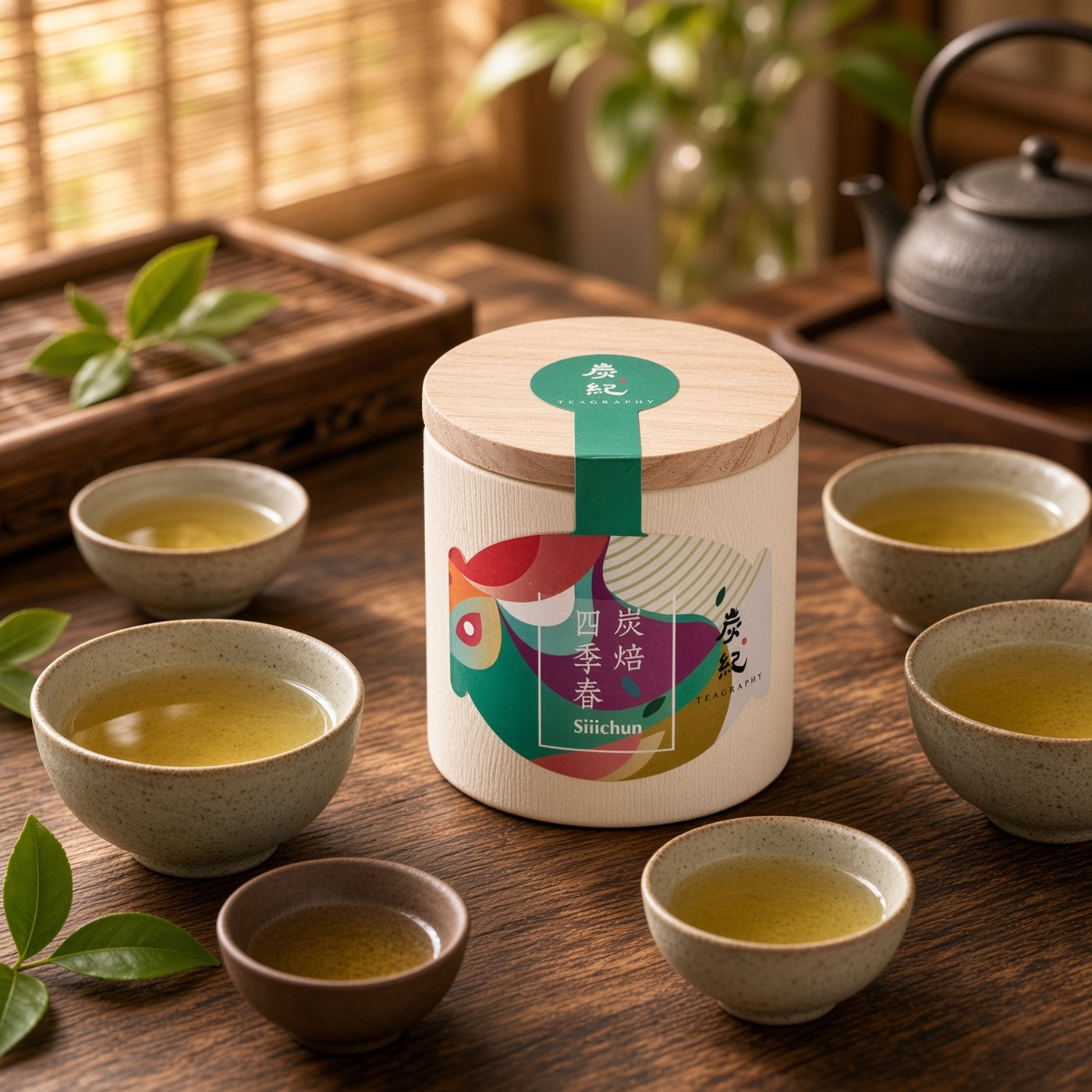 Teagraphy Si Ji Chun charcoal-roasted oolong tea with tasting cups