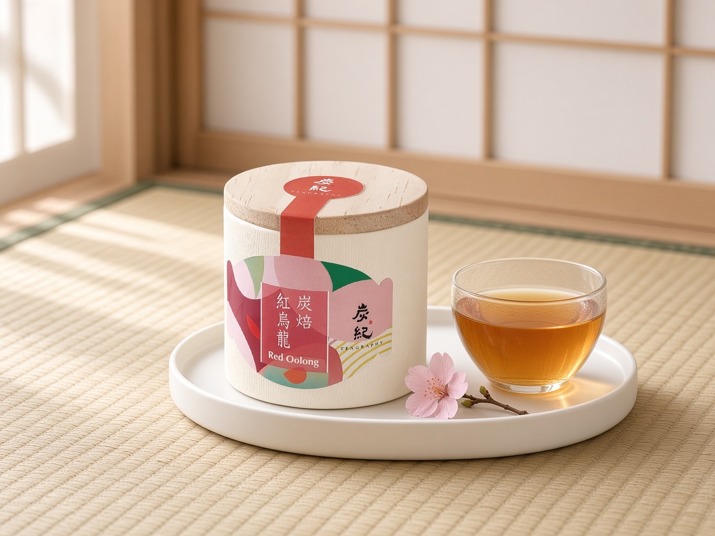 紅烏龍の茶缶と淹れた茶