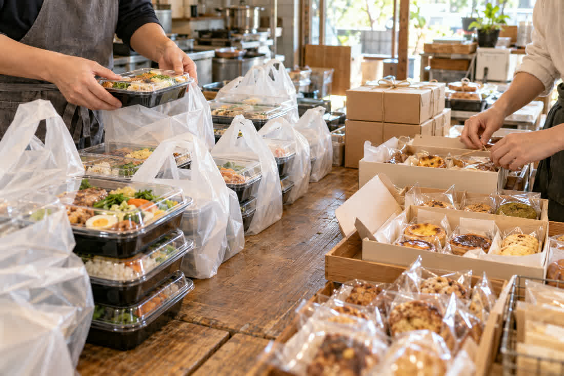 店家依兩檔訂單分區備貨與核對取貨，呈現小店訂單管理情境