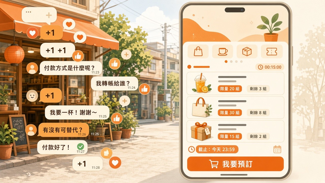 開賣+活動頁：客人免註冊自己下單，店家不必在 LINE 抄單