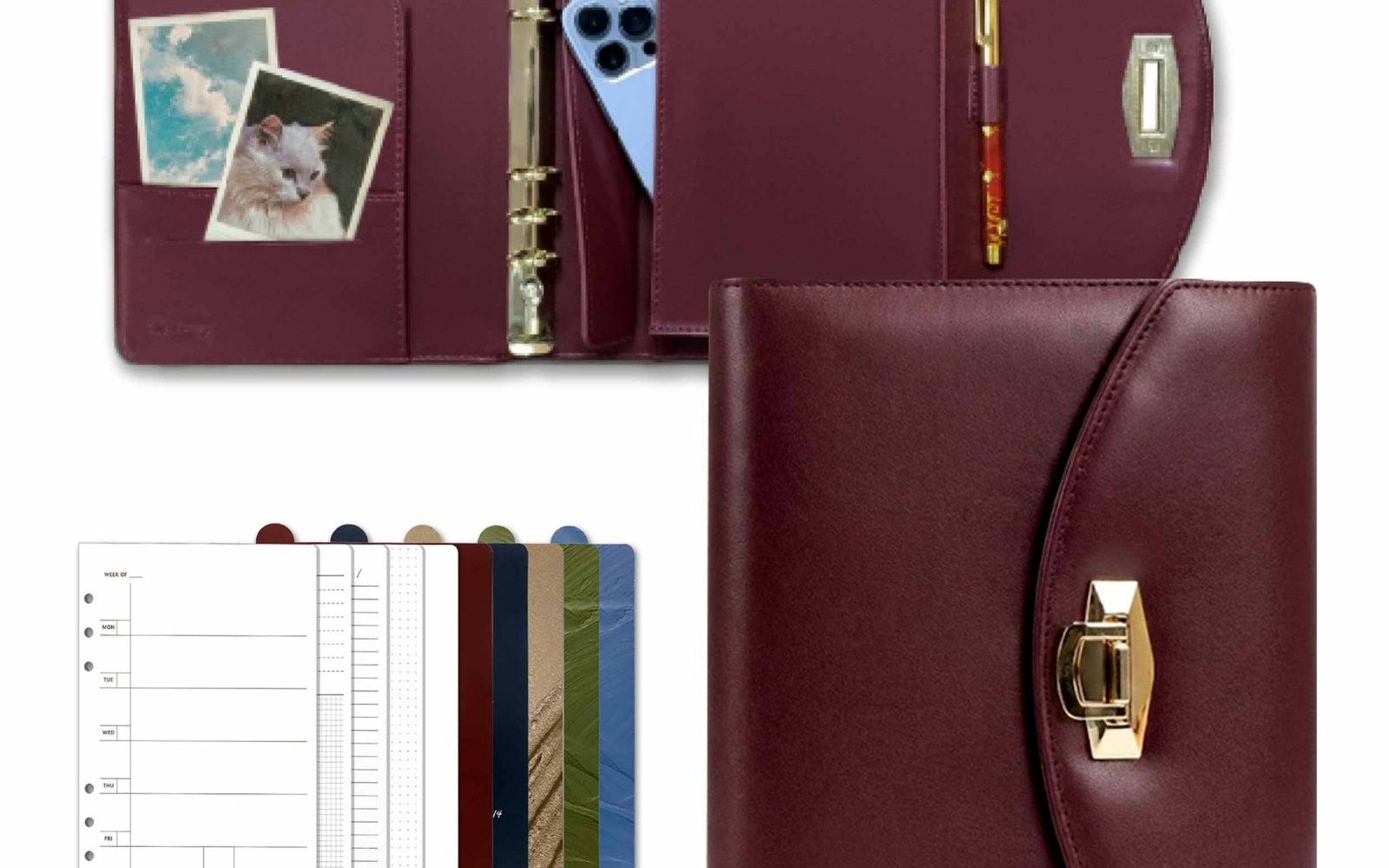 An open EGOSUNNY planner with coloured divider tabs separating work, home, goals and ideas