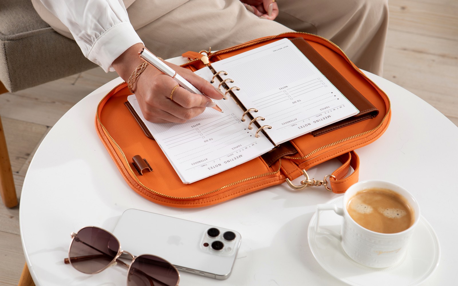 The Luna planner open with refillable pages for travel and city planning