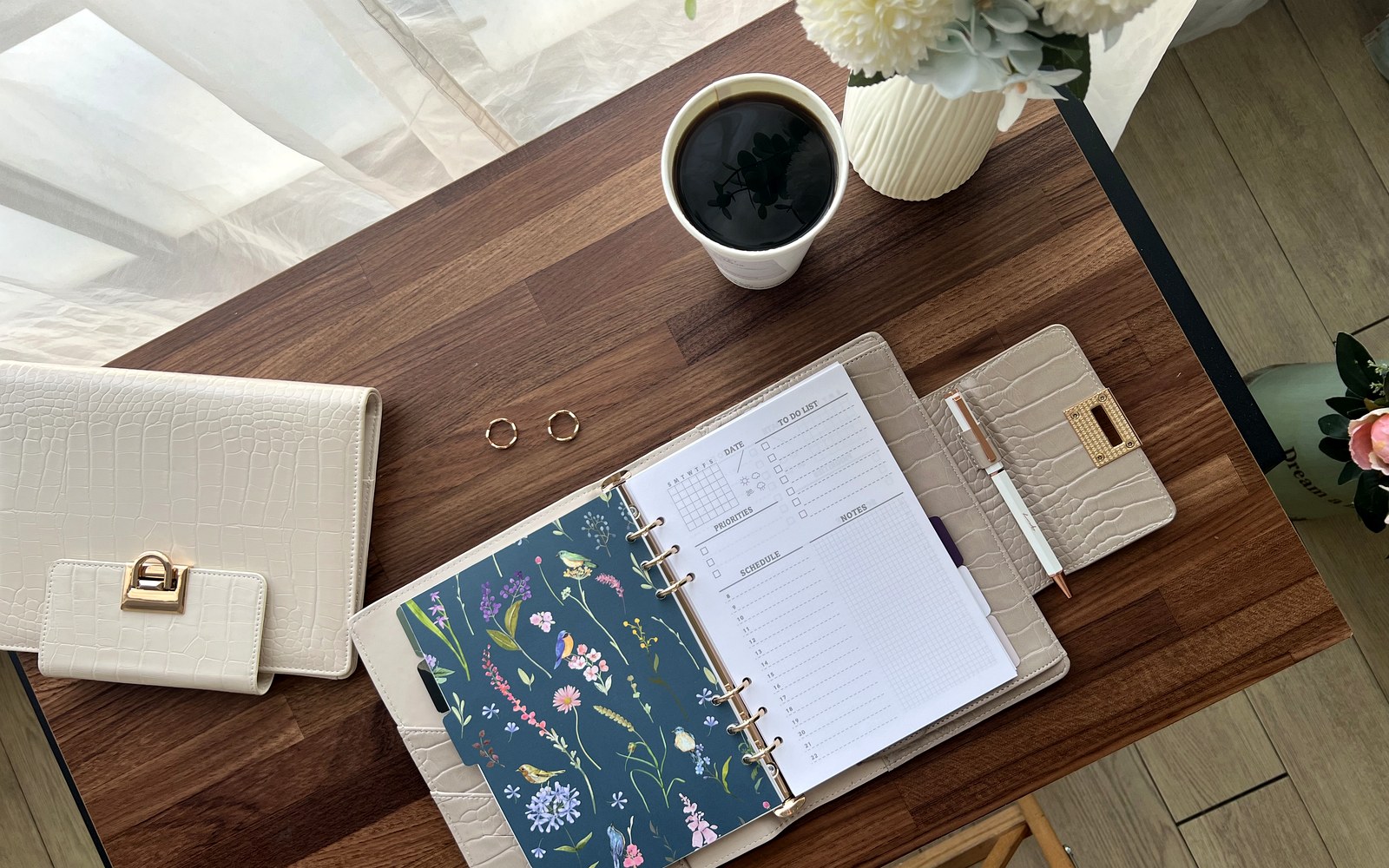 Writing in an EGOSUNNY Croco planner during a morning desk ritual