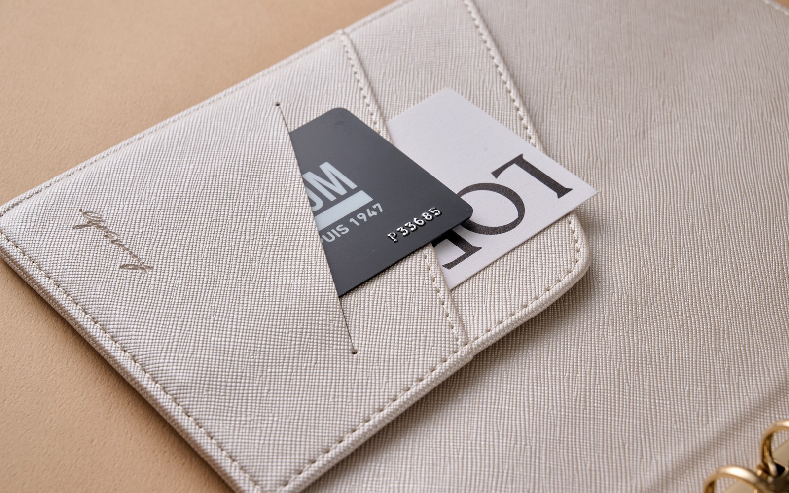 Close-up of an EGOSUNNY planner pocket holding a card and notes