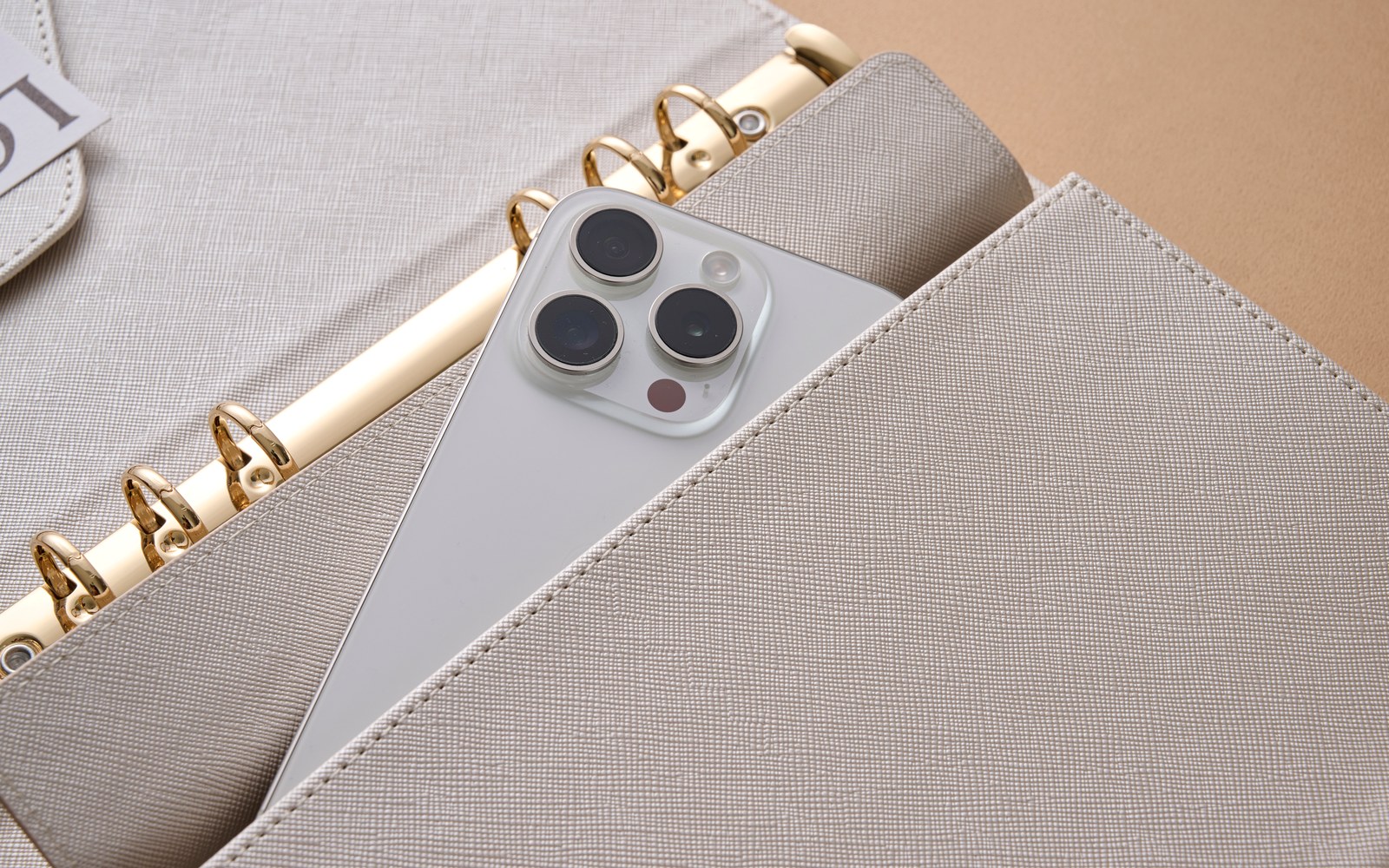 EGOSUNNY planner interior with a phone tucked beside the rings