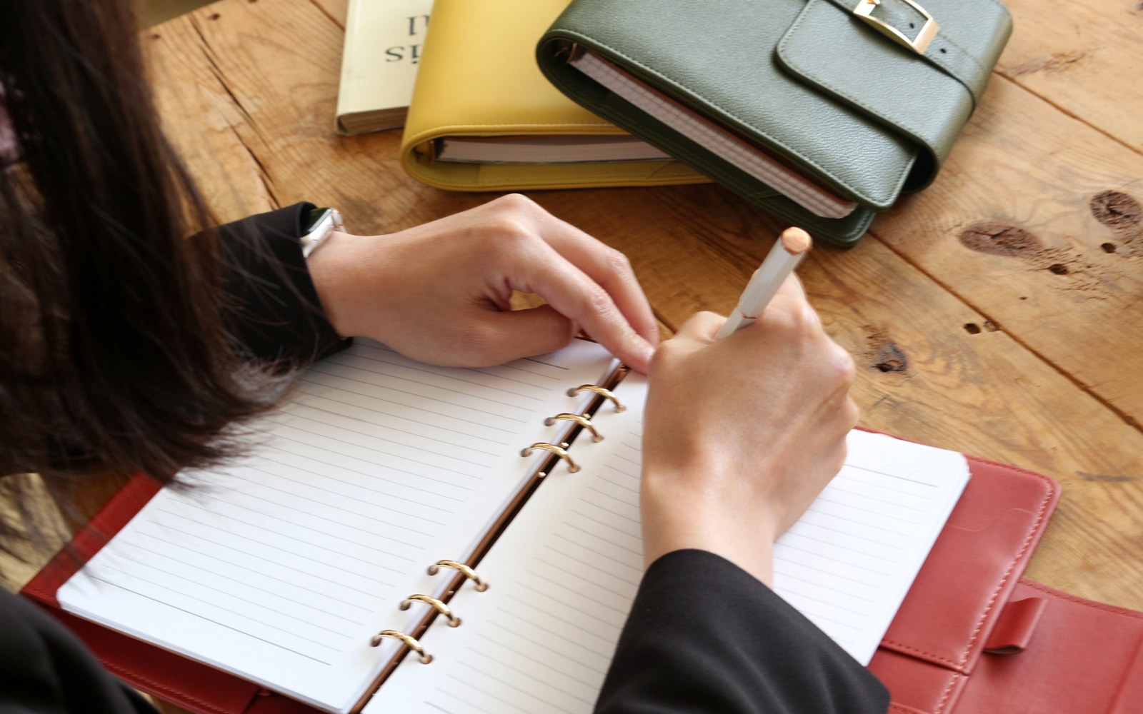 Planning at a wooden desk with EGOSUNNY planners close by