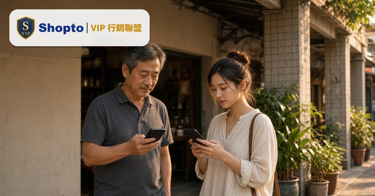 台灣實體店老闆在店門口用手機查看自家店的 Google 地圖資訊與顧客評論