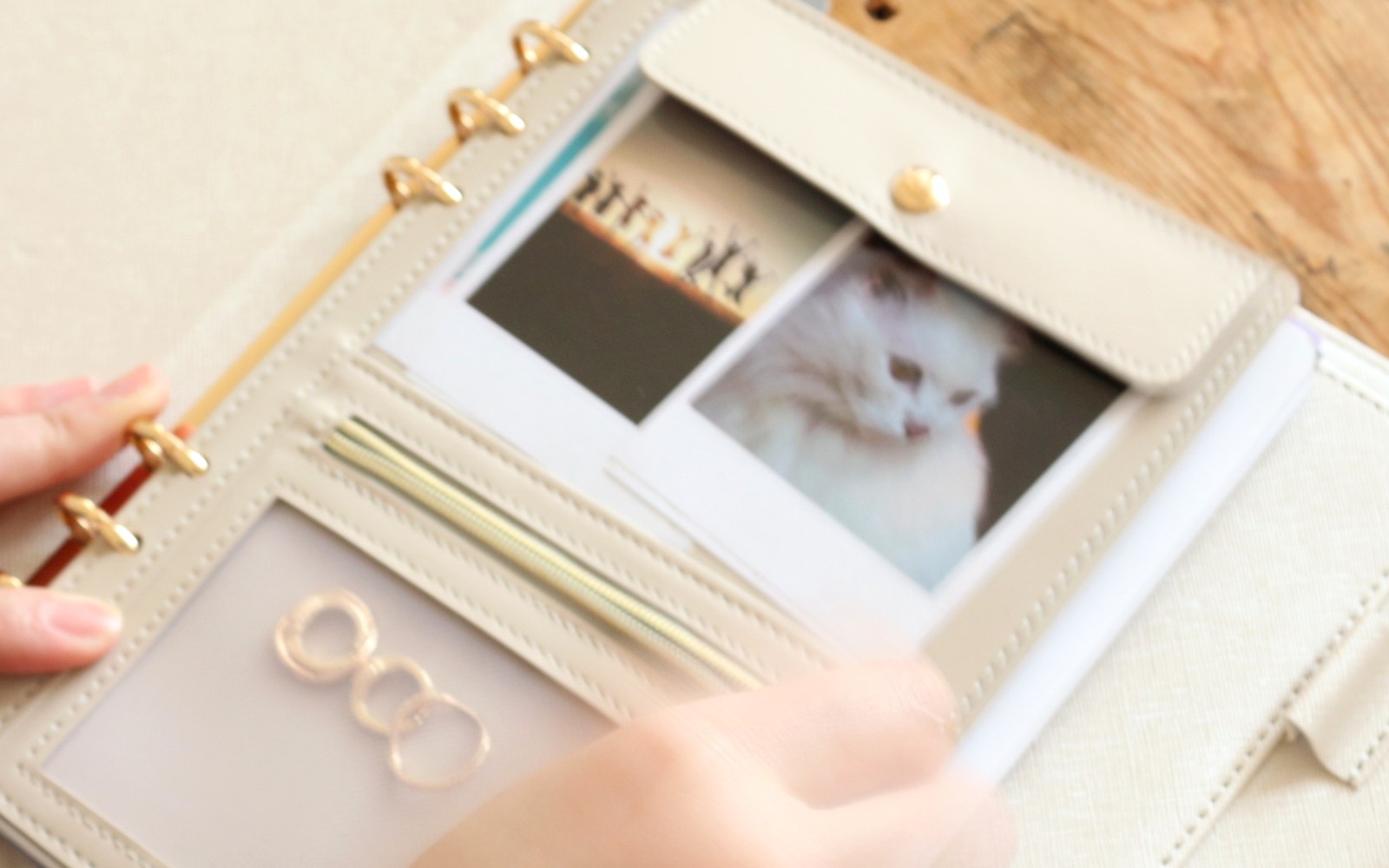 Placing a photo into the pocket of an open EGOSUNNY planner