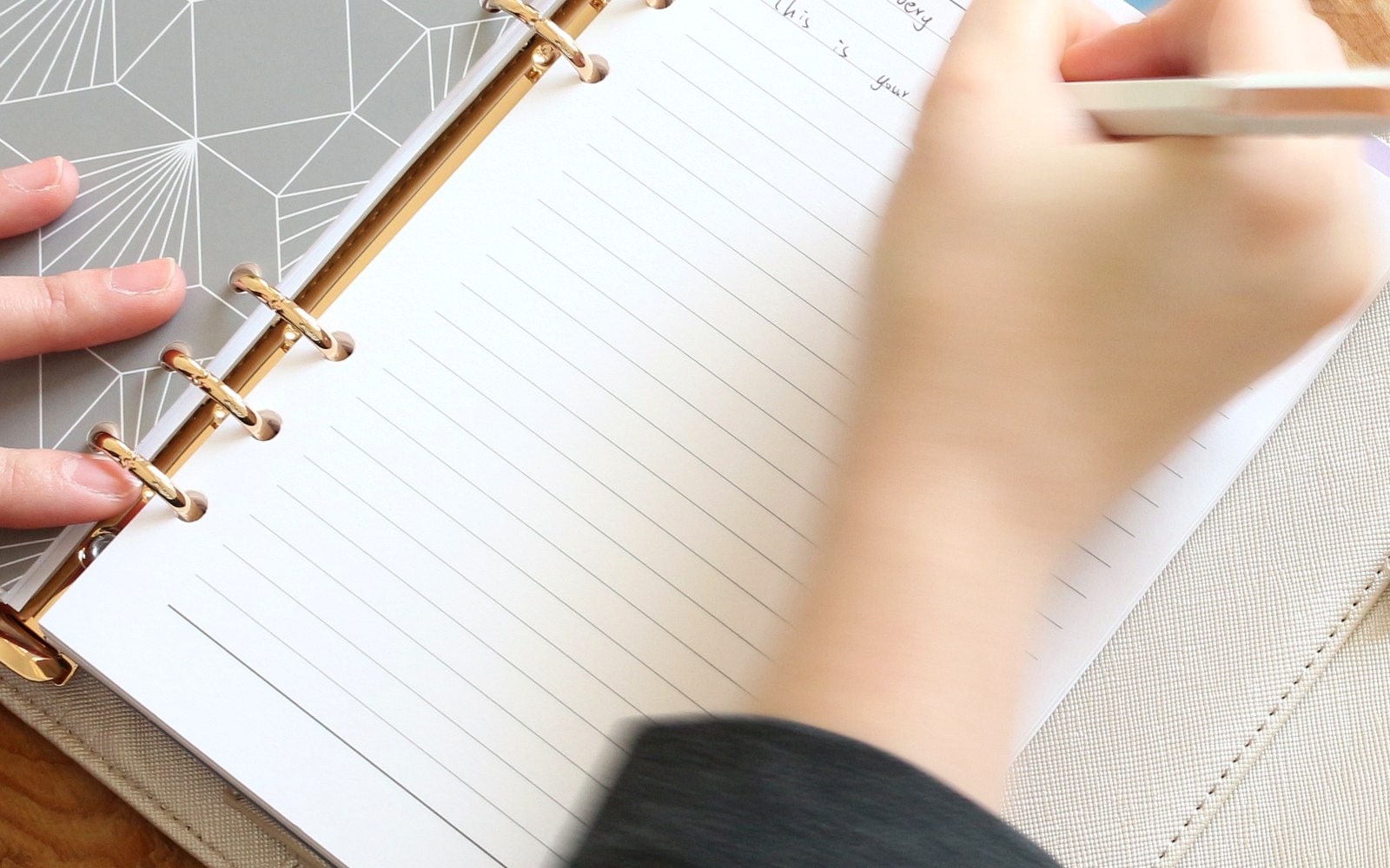 Writing on a lined page in an open EGOSUNNY planner