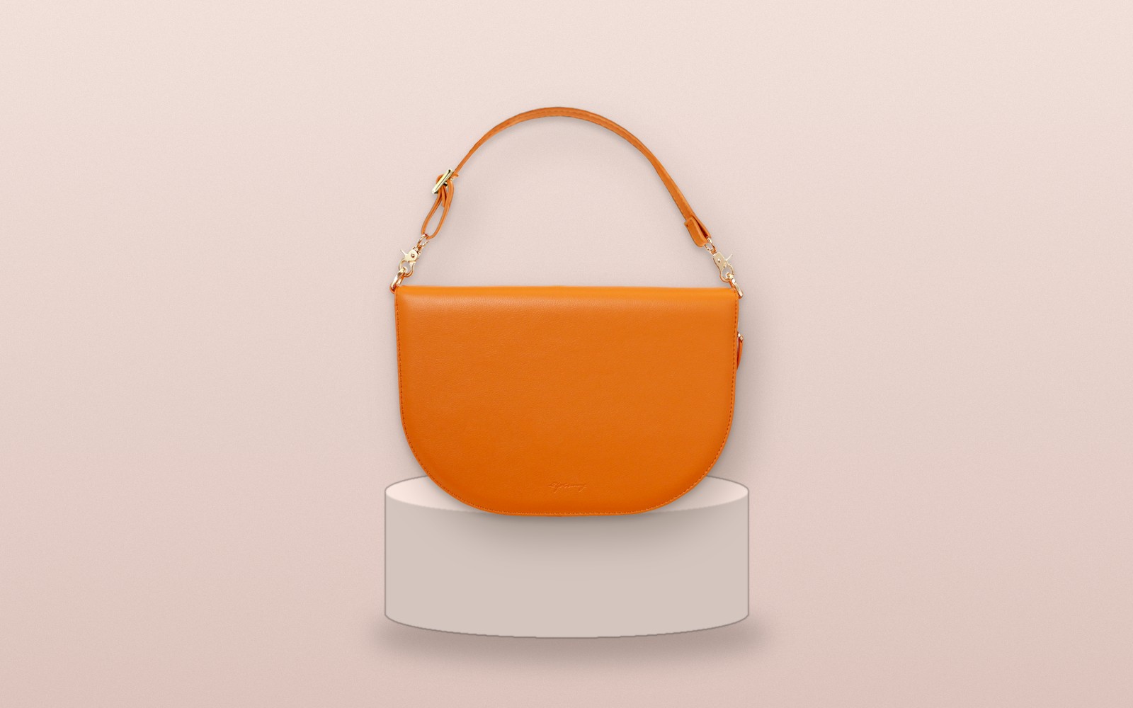 Orange EGOSUNNY Luna on a soft pink pedestal
