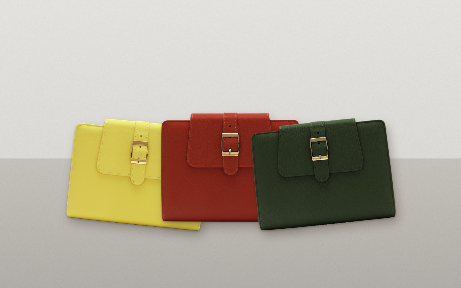 Yellow, red and green EGOSUNNY Belt planners in a row