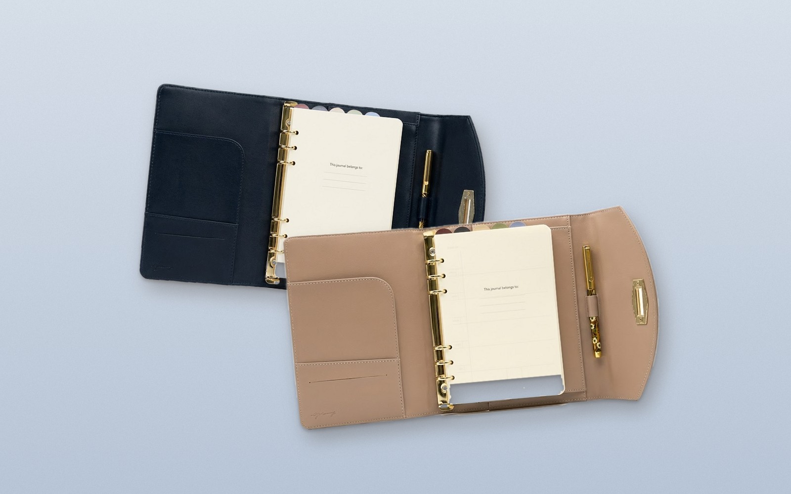 Open navy and taupe EGOSUNNY Terence planners side by side