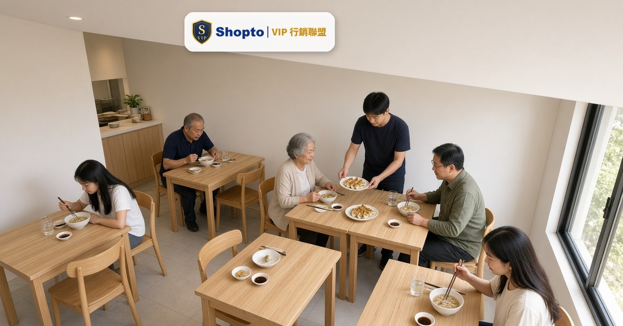 新開的水餃店午餐時段，老闆端上煎餃給用餐的客人