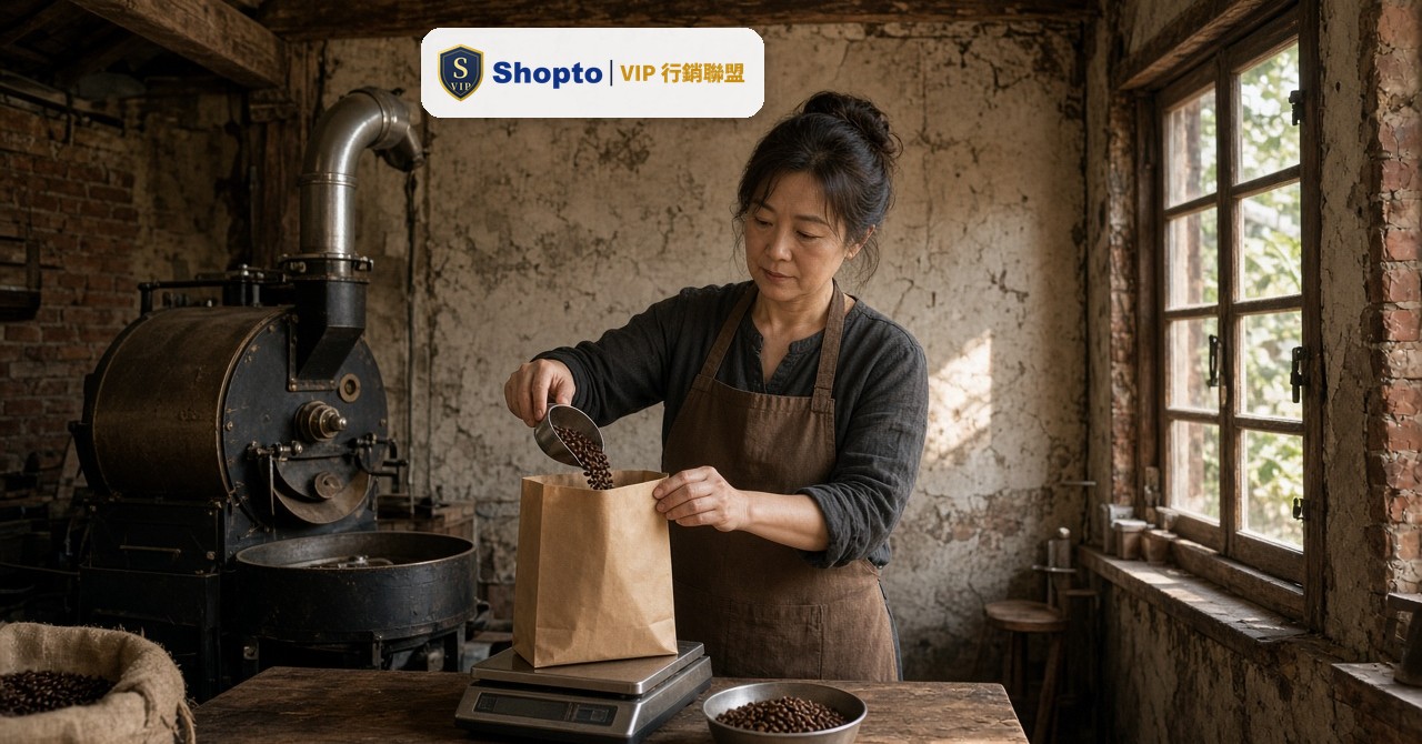 老街上的小型咖啡烘豆店，老闆正在秤量剛烘好的咖啡豆