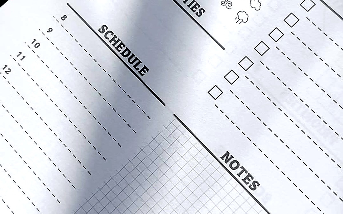Close-up of schedule and notes refill pages