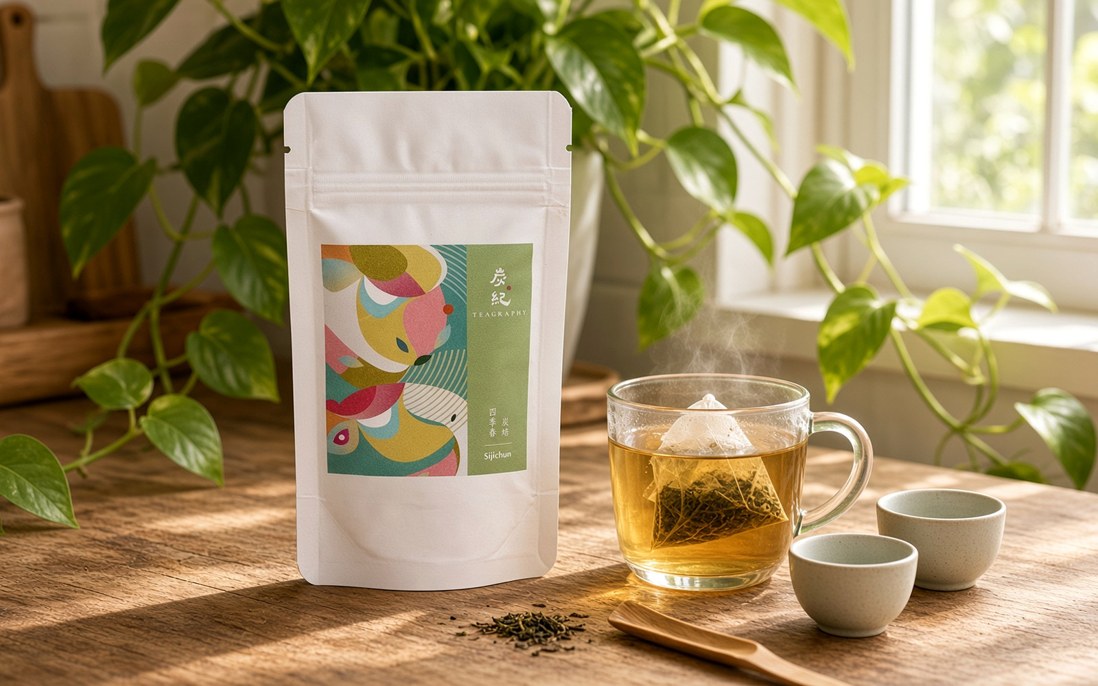 Beginner oolong tasting at home with TEAGRAPHY tea bag pouches and small cups