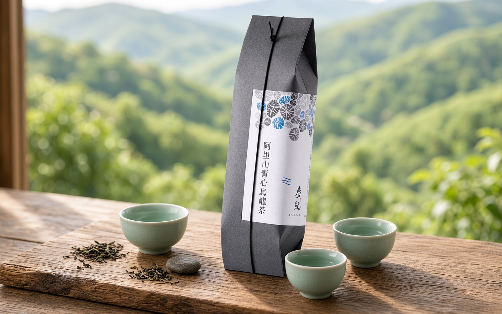 炭紀の阿里山と大禹嶺の高山茶パッケージと茶杯