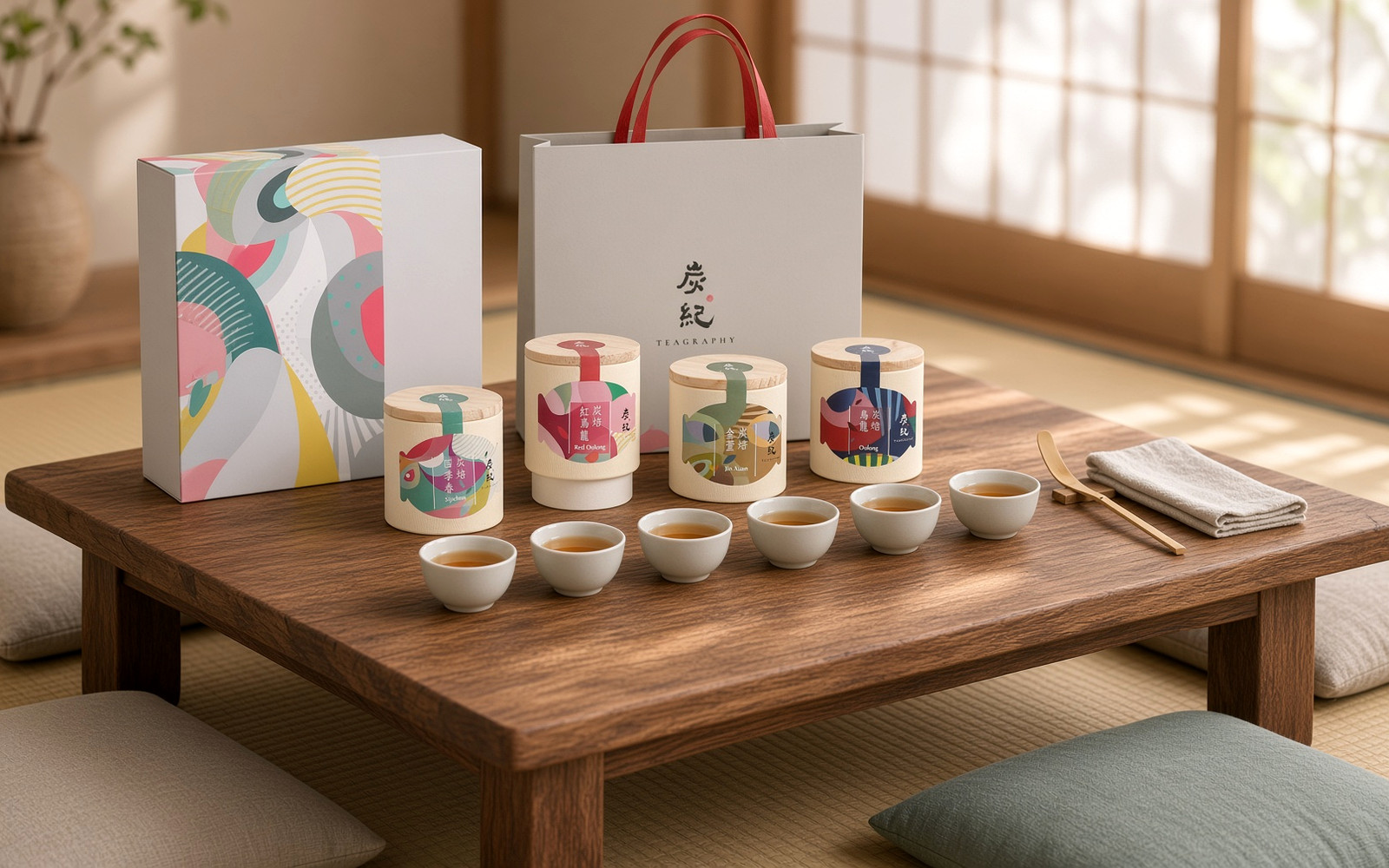 品種違いの炭紀の台湾茶を並べて飲み比べる茶席