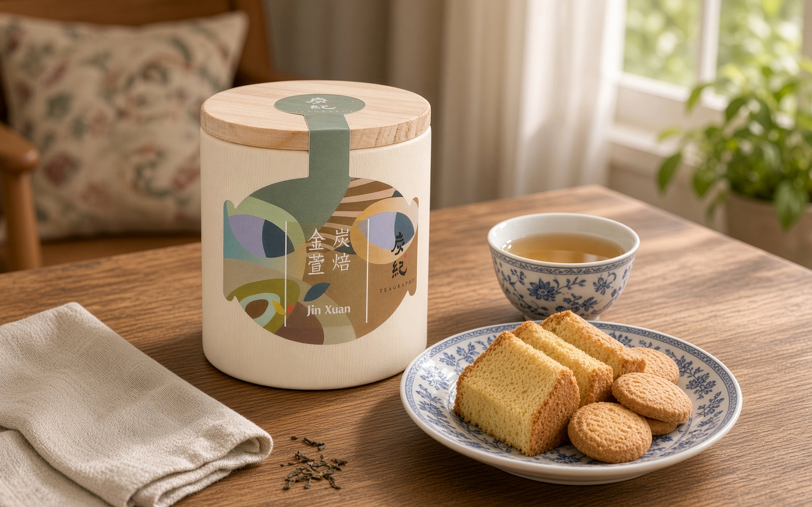 焼き菓子と一緒に出す炭紀の台湾烏龍茶のおもてなし