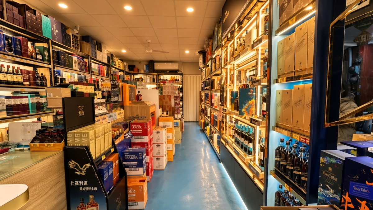 京旺煙酒門市櫃檯與商品陳列