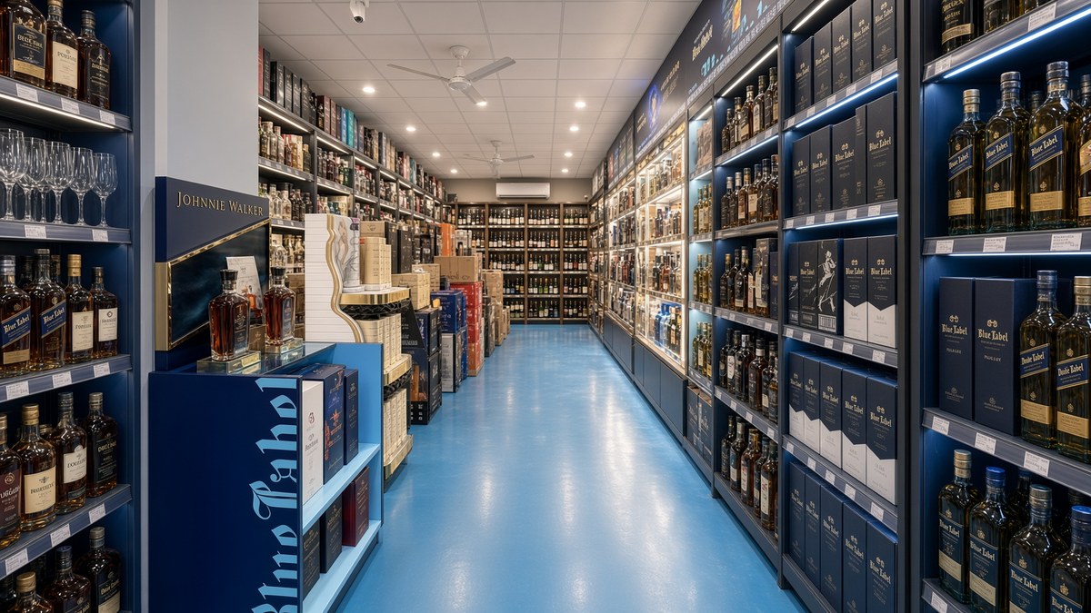京旺煙酒門市走道與酒類貨架