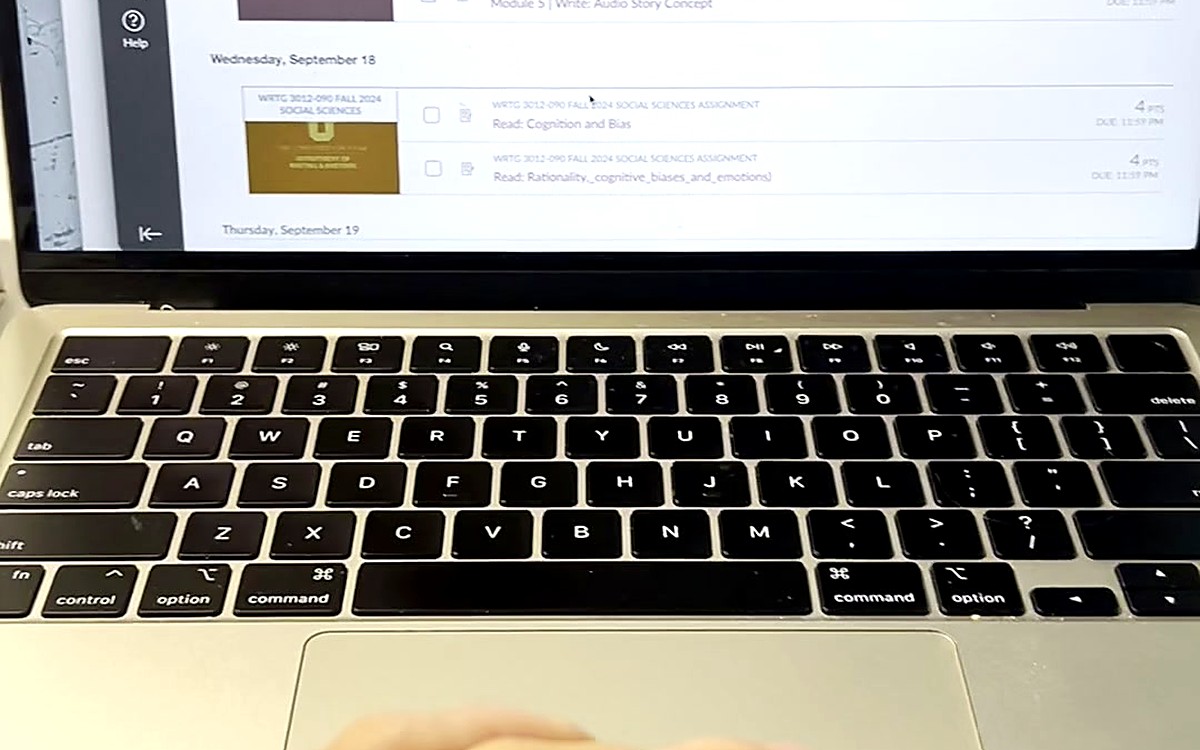 Laptop open on a desk