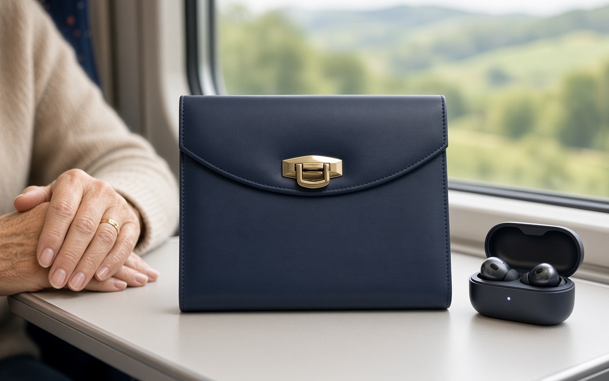 Navy EGOSUNNY planner on a train table