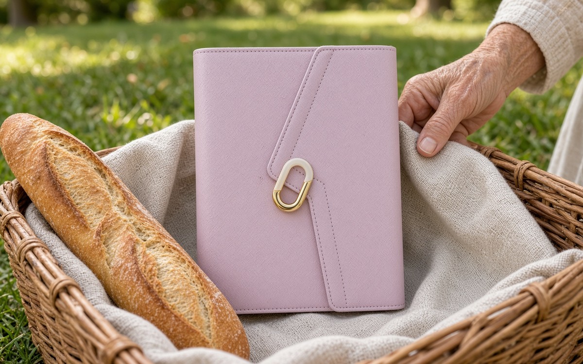 Pink EGOSUNNY planner in a picnic basket