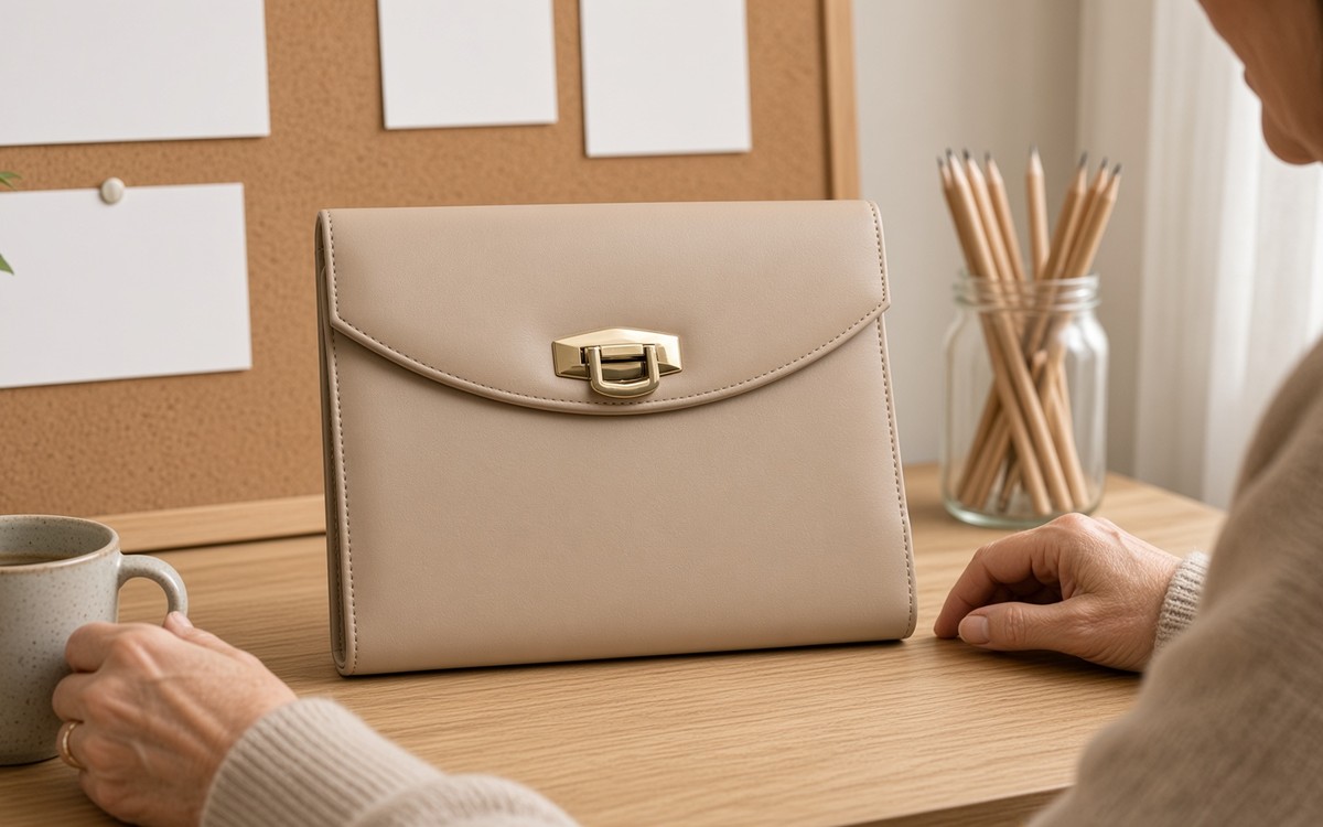 Beige EGOSUNNY planner at a family command-center desk