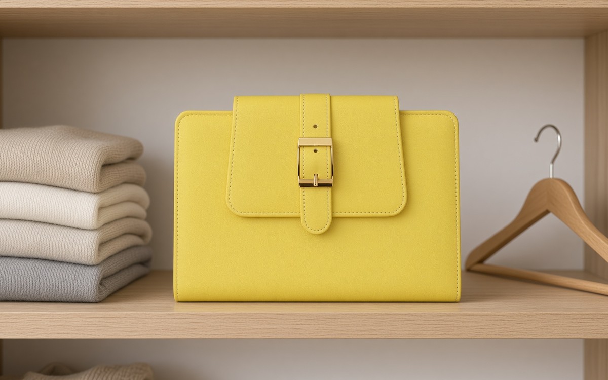 Lemon yellow EGOSUNNY planner on a tidy wardrobe shelf